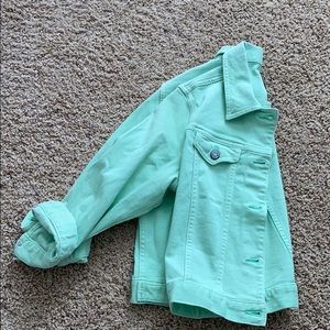 jean jacket, minty green